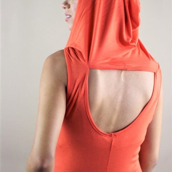 Coii Orange Cutout Design Orange Sheer small Sleeveless Bodycon Hoodie Maxi - Picture 2 of 16